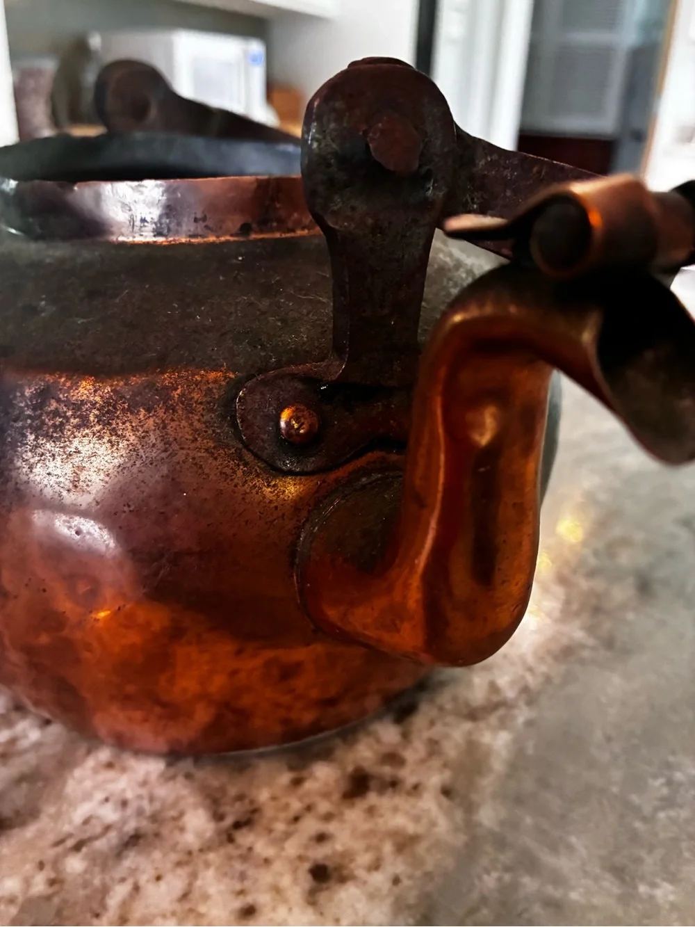 Early antique primitive Copper Kettle in Warm Copper and Dark Patina